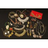 A collection of celebration jewellery, Rupali costume jewellery set in case; necklaces, set with