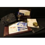 Maritime Interest - The Canberra, leather desk blotter, letter rack with stationery, folder with