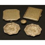A pair of Victorian silver shaped circular pin dishes, Birmingham 1894; an Elizabeth II silver