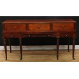 A George III mahogany 'serving table' or 'sideboard', formerly a square piano, rectangular top above