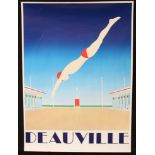 'Art Deco' Razzia Poster, titled Deauville, illustrated with a figure diving, 87cm x 61cm