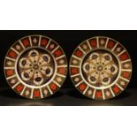 A pair of Royal Crown Derby Imari 1128 pattern dinner plates, 27cm diameter, printed marks, first