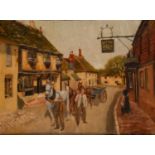 English School (20th century) Outside the George Inn oil on board, 32cm x 43cm