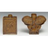 A Chinese monochrome tea caddy, as a butterfly, moulded and glazed in tones of mottled brown, 13.5cm