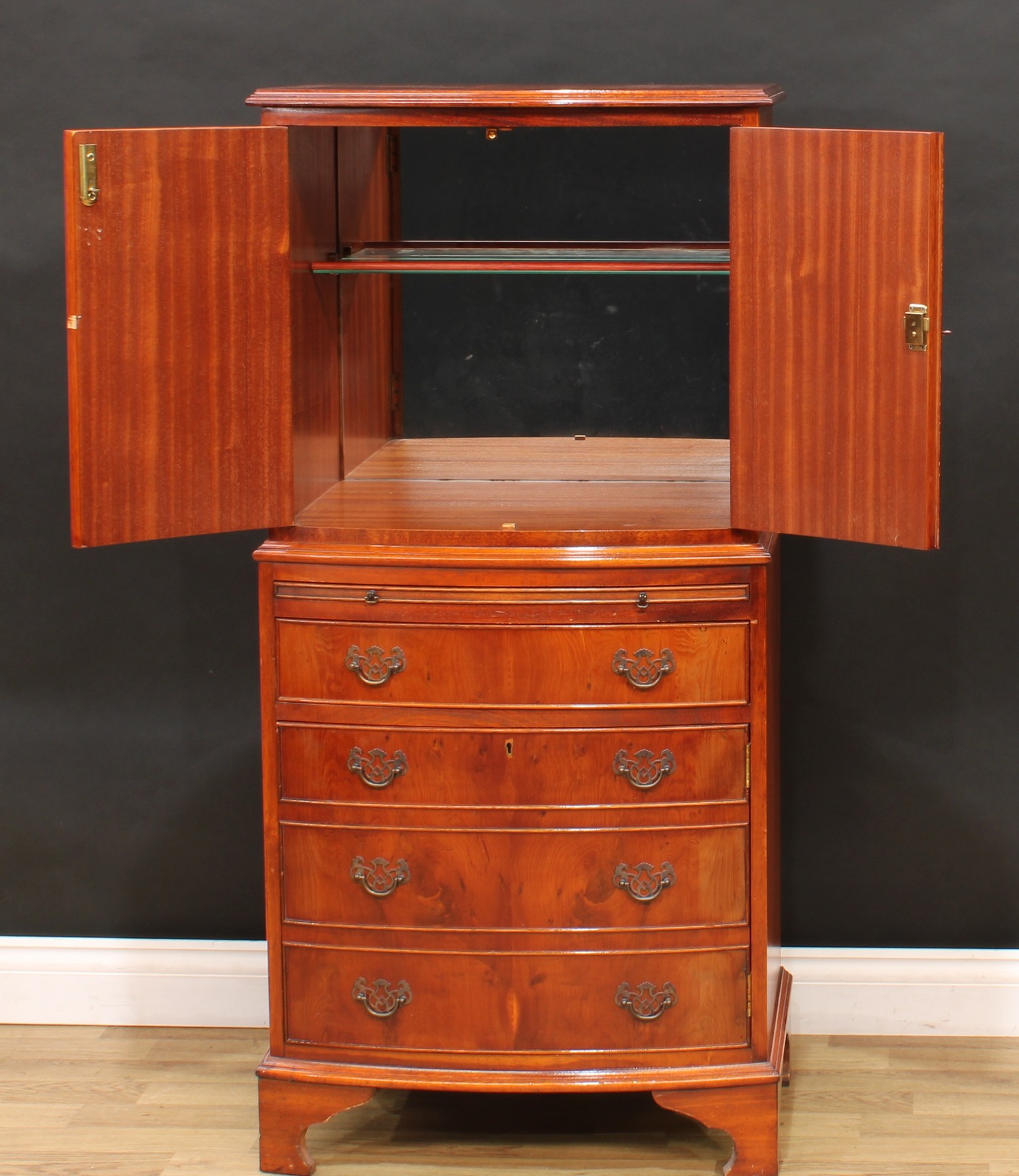 A George III style yew veneered drinks or cocktail cabinet, 129.5cm high, 61cm wide, 44.5cm deep; - Image 2 of 7