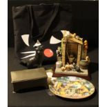 A Poole pottery black model of a Cat, 16.5cm high; a Linda Jane Smith Comic & Curious Cat Outside