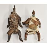 Tribal Art - a Fali fertility doll, typically carved in Y-shaped stance and decorated with beadwork,