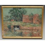 R Thexton Durnsford Mill inscribed to verso, dated 1977, oil on board, 18cm x 23cm