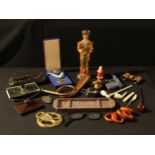Boxes and Objects - a collection of Audley Yarn; a blotter; Bakelite items; opera glasses; a