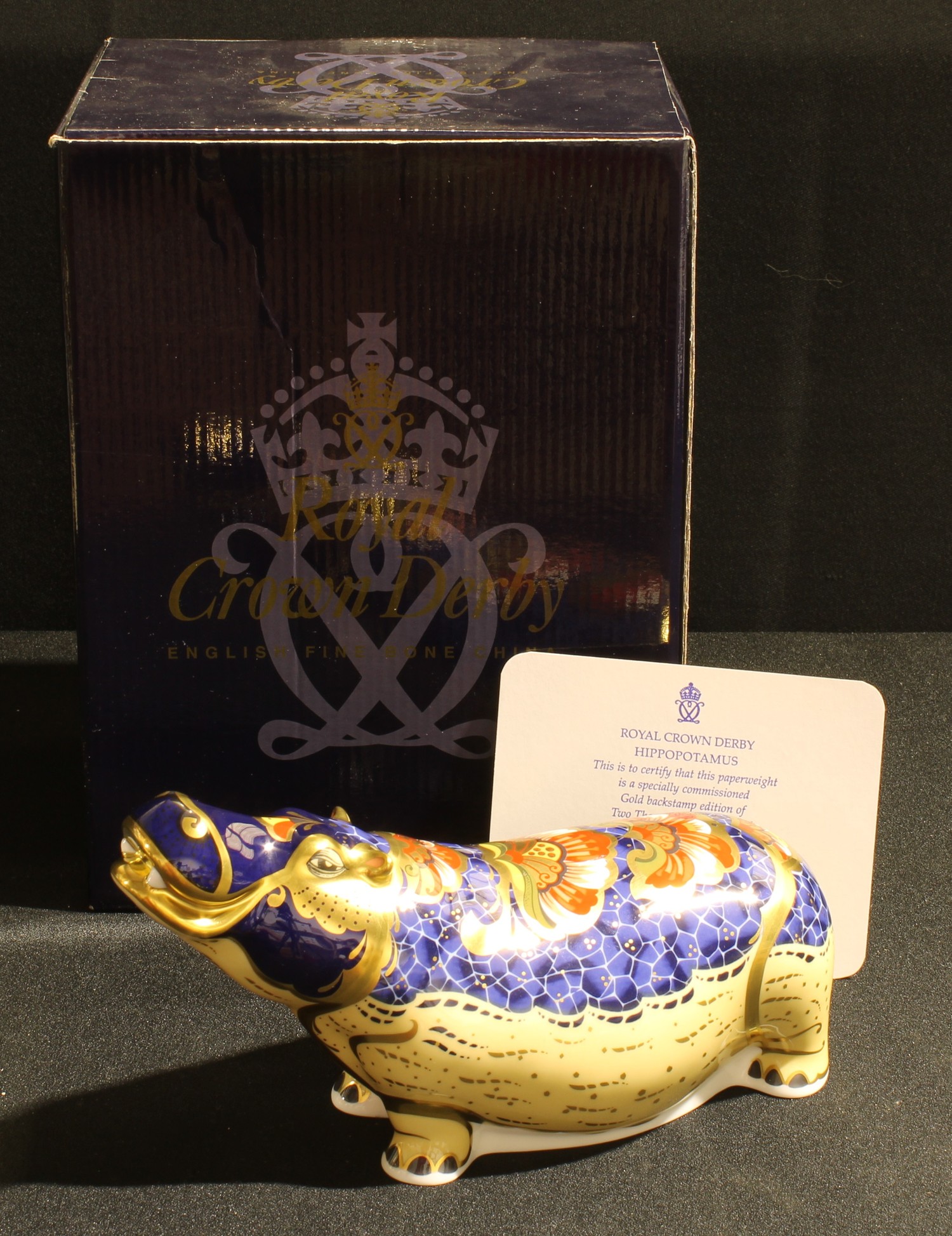 A Royal Crown Derby paperweight, Hippopotamus, Gold backstamp, limited edition 110/2,500, gold