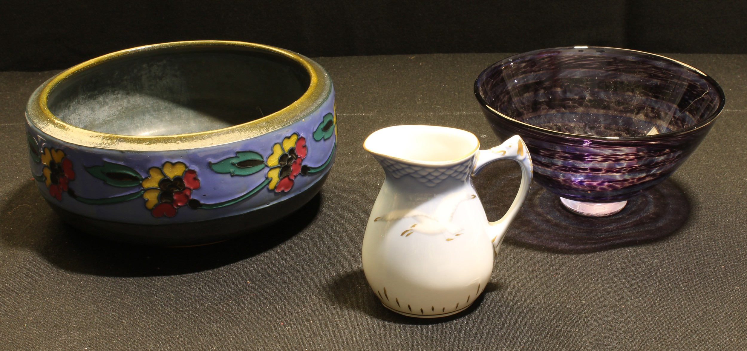 An Art pottery bowl; a Denby art glass bowl; a Copenhagen jug (3)