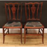 A pair of early 20th century rosewood and mahogany bedroom chairs, each with a velvet and Middle