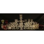 Glassware - a Victorian engraved celery vase; a Cranberry glass vase; others; a set of twelve
