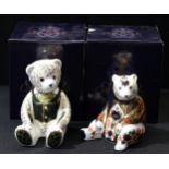 A Royal Crown Derby paperweight, Imari Honey Bear, gold stopper, boxed; another, Harrod's Teddy