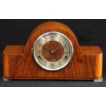 A mahogany Westminster chime mantel clock, musical movement, silvered chapter ring, Arabic numerals,