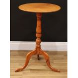 A 19th century mahogany, beech and elm tripod occasional table, circular tilting top, turned column,