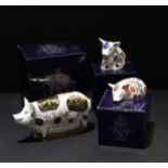 A Royal Crown Derby paperweight, Spotty Pig, limited edition, 350/1,500, signed, gold stopper,