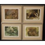 Michael Hill, a set of Four, Squirrel, Hedgehog, Badger and Otter, signed in pencil, limited edition