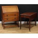 A 19th century mahogany Pembroke table, rounded rectangular top with fall leaves above a single