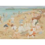 Patricia Terrell Family Fun on the Beach signed, oil on board, 31cm x 41cm