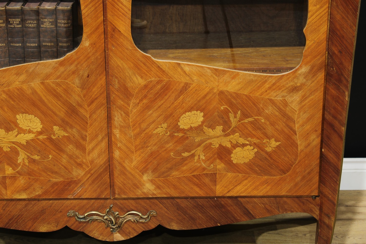 A Louis XV style gilt metal mounted kingwood and marquetry bookcase, marble top above a pair of - Image 2 of 3