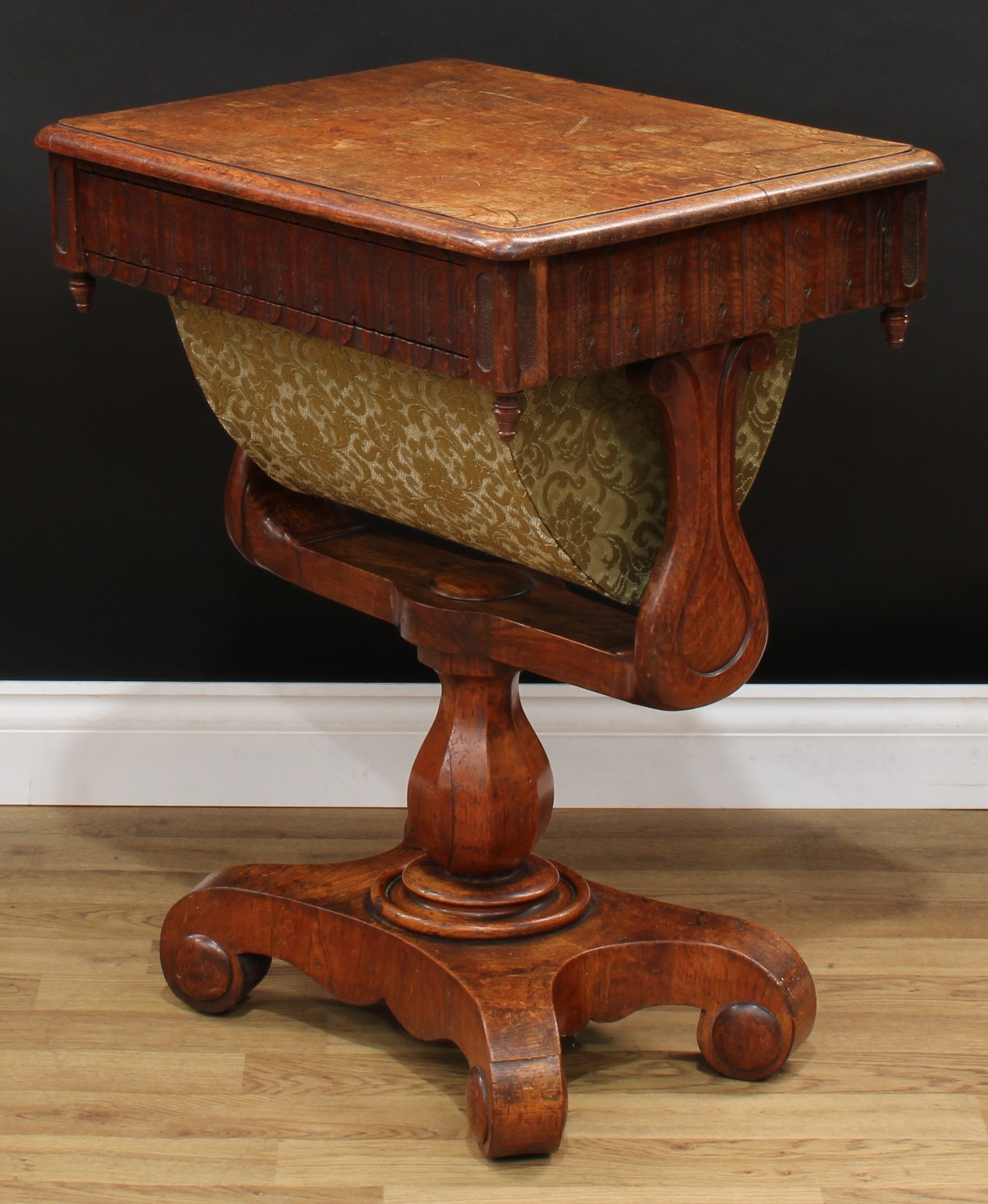 A Victorian oak work table, rounded rectangular top with moulded edge above a frieze drawer and - Image 6 of 7