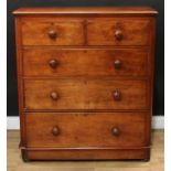 A Victorian mahogany chest, moulded rectangular top above two short and three long drawers, turned