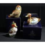 A Royal Crown Derby paperweight, Short Eared Owl, Collector's Guild exclusive, gold stopper,