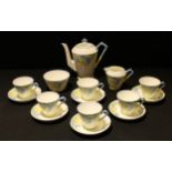 An Art Deco, Gladstone China coffee service, comprised of fifteen pieces; coffee pot, milk jug,