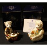 A Royal Crown Derby paperweight, The Regal Goldie Bear, gold stopper, certificate, boxed; another