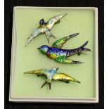 Three Art Nouveau enamel and silver bluebird brooches (3)