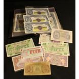 A collection of Armed Forces bank notes, £5 notes in consecutive order; other similar notes, in an