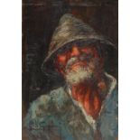 Gionol** Fisherman indistinctly signed, oil on board, 44.5cm x 30cm