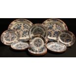 A late 19th century Wedgwood Ningpo pattern part dinner service, comprising graduated meat plates,