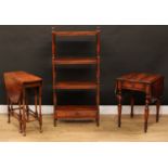 A contemporary American-Victorian style open bookcase, two short drawers to apron, 120.5cm high,