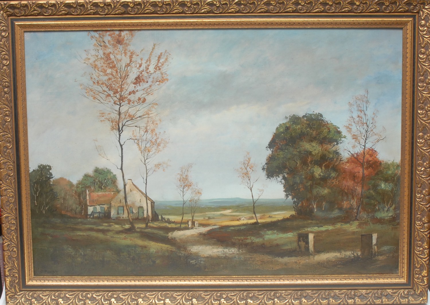 C** Moody (20th century) Landscape with Cottage and Lane signed, oil on canvas, 60cm x 90cm