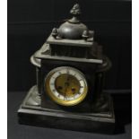 A 19th century black slate architectural mantel clock, the dial inscribed Johnson & Son, Derby, c.