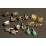 A pair of silver and enamel cufflinks; other silver cufflinks, various, Siamese niello; etc (8