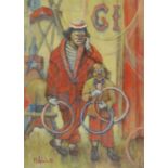 Martin Wheland (20th century) Clowns signed, oil on canvas, 32cm x 24cm