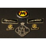Automobilia - An AJS Club car badge; two badges; Jaguar car badges; RAC badge, (6).