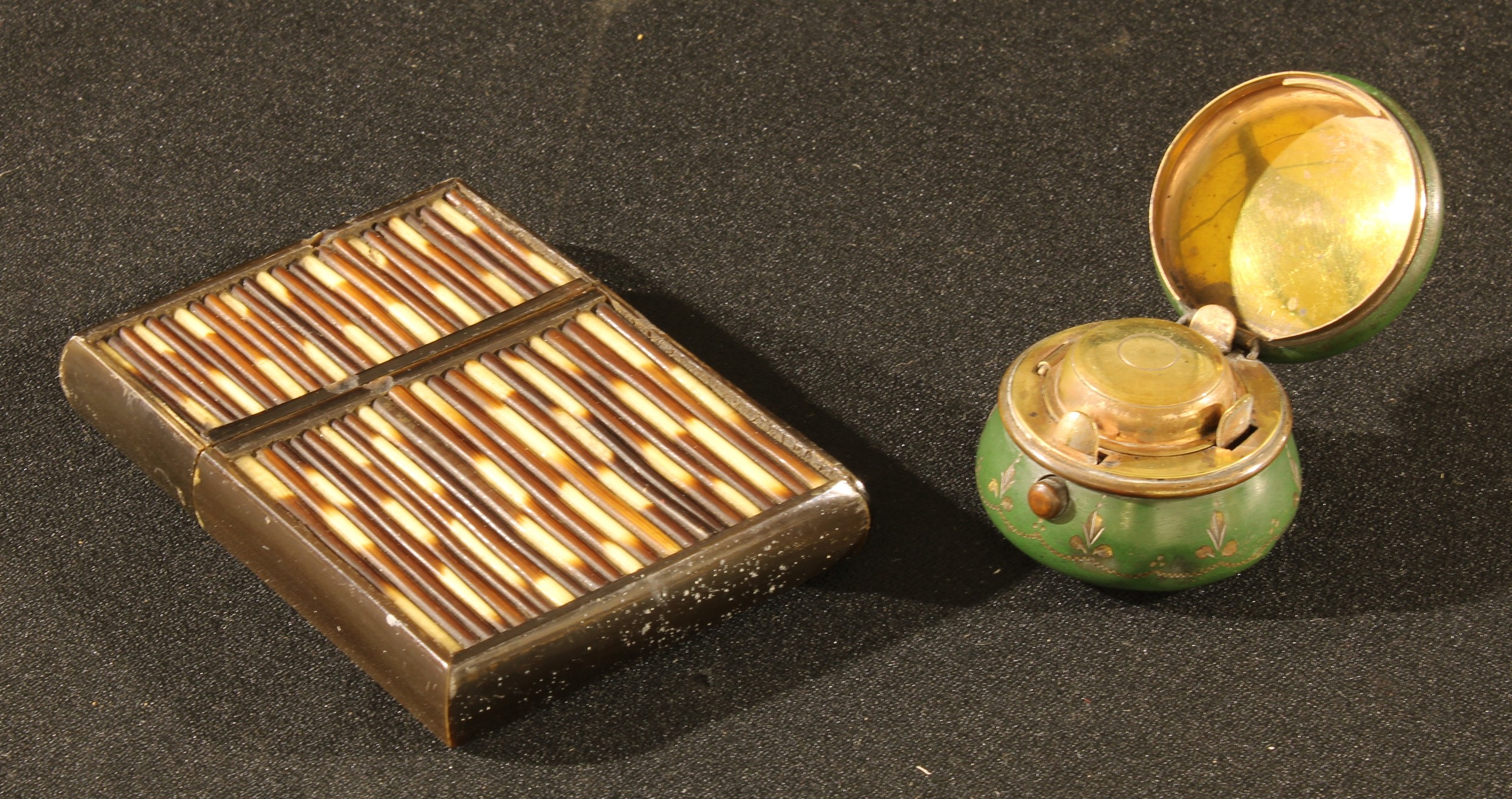 A Victorian travelling inkwell, c.1890; a 19th century Anglo-Indian horn and porcupine quill