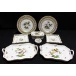 Herend Rothschild Pattern Porcelain - a pair of two handled trays; pierced edge cabinet plates and