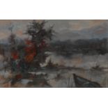 Otto Valori Impressionist River Scene signed, oil on board, 19cm x 29cm