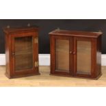 An oak wall hanging display cabinet, of small proportions, 46.5cm high, 34.5cm wide, 17cm deep;