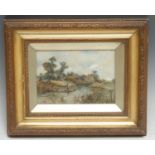 English School Norfolk Broads monogrammed, dated 1906, reverse painting on glass, 11.5cm x 16.5cm