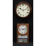 A Seiko 30 day calendar wall clock, 43cm high; a circular clock, 38cm diameter (2)