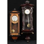A 19th century walnut and ebonised miniature Vienna wall clock, 47cm high, c.1870; another (2)
