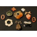 A collection of Scottish hardstone jewellery; agate, moss agate, leopard jasper, etc, (10)
