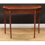 A George III satinwood crossbanded fiddleback mahogany card table, 76cm high, 96cm wide, 44.5cm