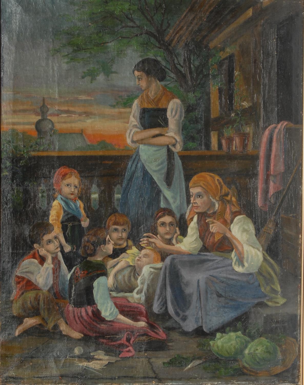 J Brauer (early 20th century) Stories of the Olden Times signed, oil on canvas, 81cm x 64cm